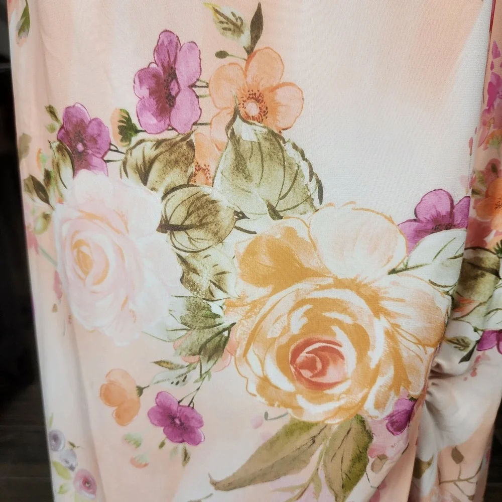 Azazie Formal Gown Dress Womens 20 22 Abstract Bouquet Floral Peach Pink Wedding
